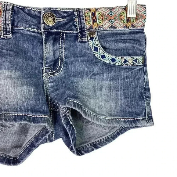Grace in LA Jeans Womens 25 Blue Jean Short Shorts Embroidered Aztec Stretch - Picture 3 of 9